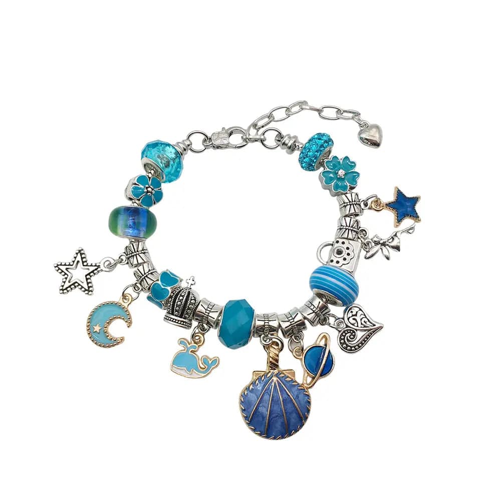 Blue 60-Piece Charm Bracelet Making Kit, Jewelry Charms, Snake Chains Bracelets, DIY Craft Set