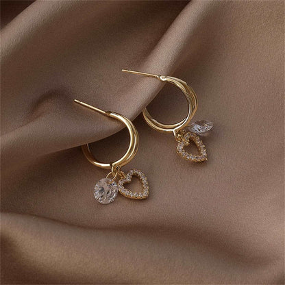 Cubic Zirconia & Goldtone Heart Drop Earrings