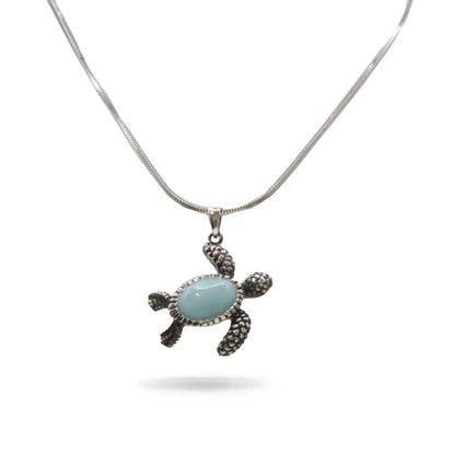 Larimar Stone Sterling Silver Turtle Necklace By Marahlago