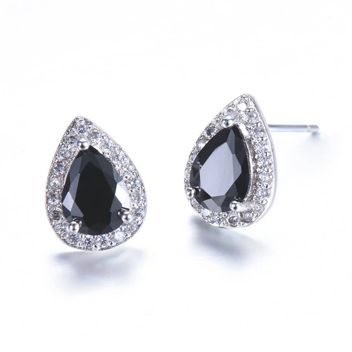 Black Crystal & Cubic Zirconia Silvertone Teardrop Cushion Stud Earrings