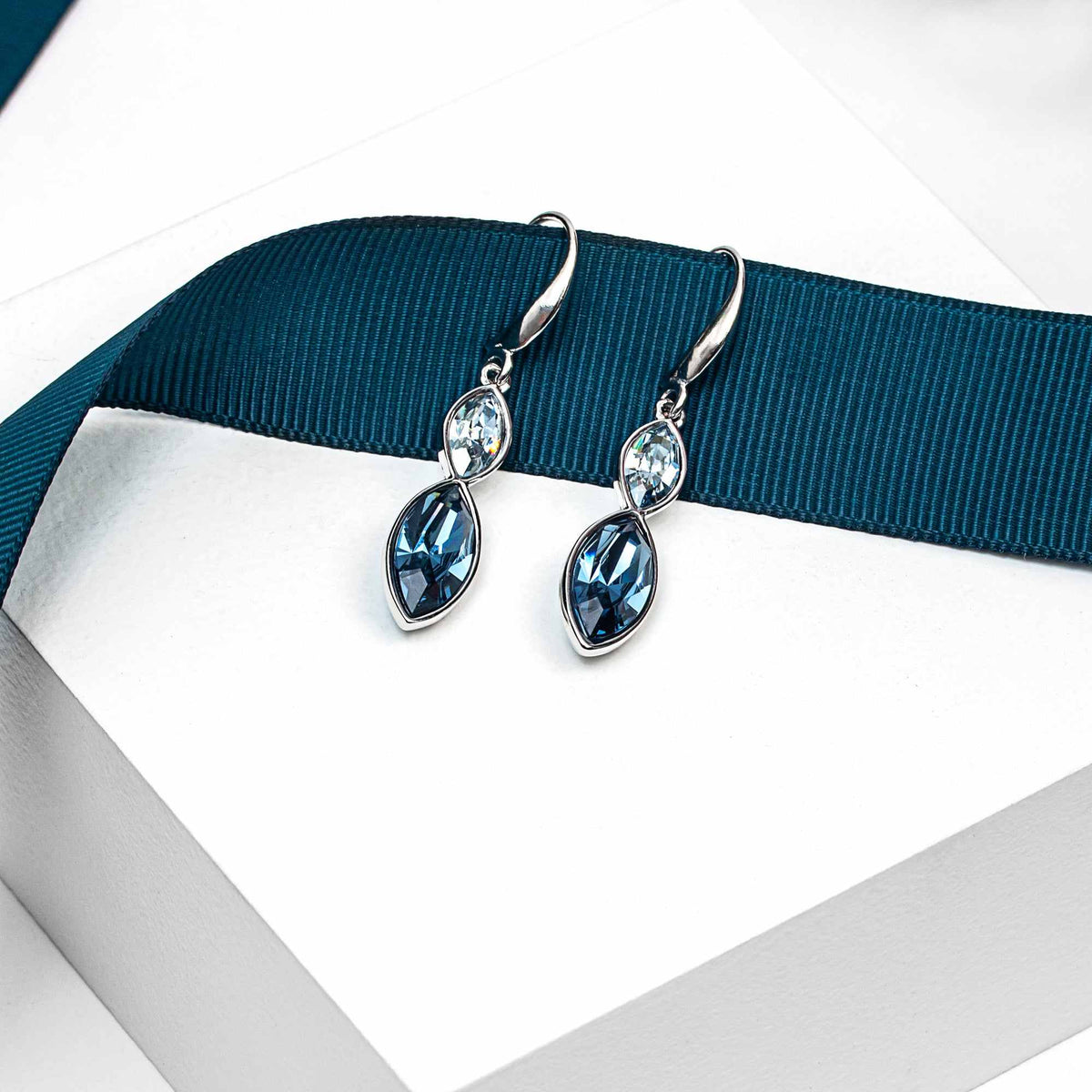 Denim Mix Swarovski Crystal Earrings – Dual Crystal Marquis Drop Earrings