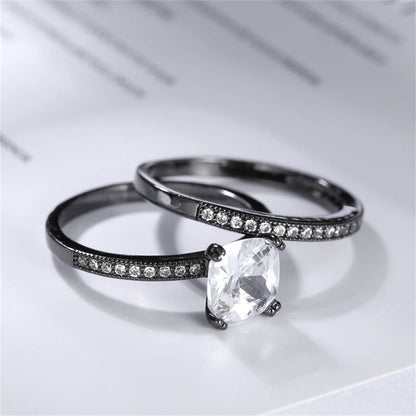 Cubic Zirconia & Black-Plated Cushion-Cut Ring Set