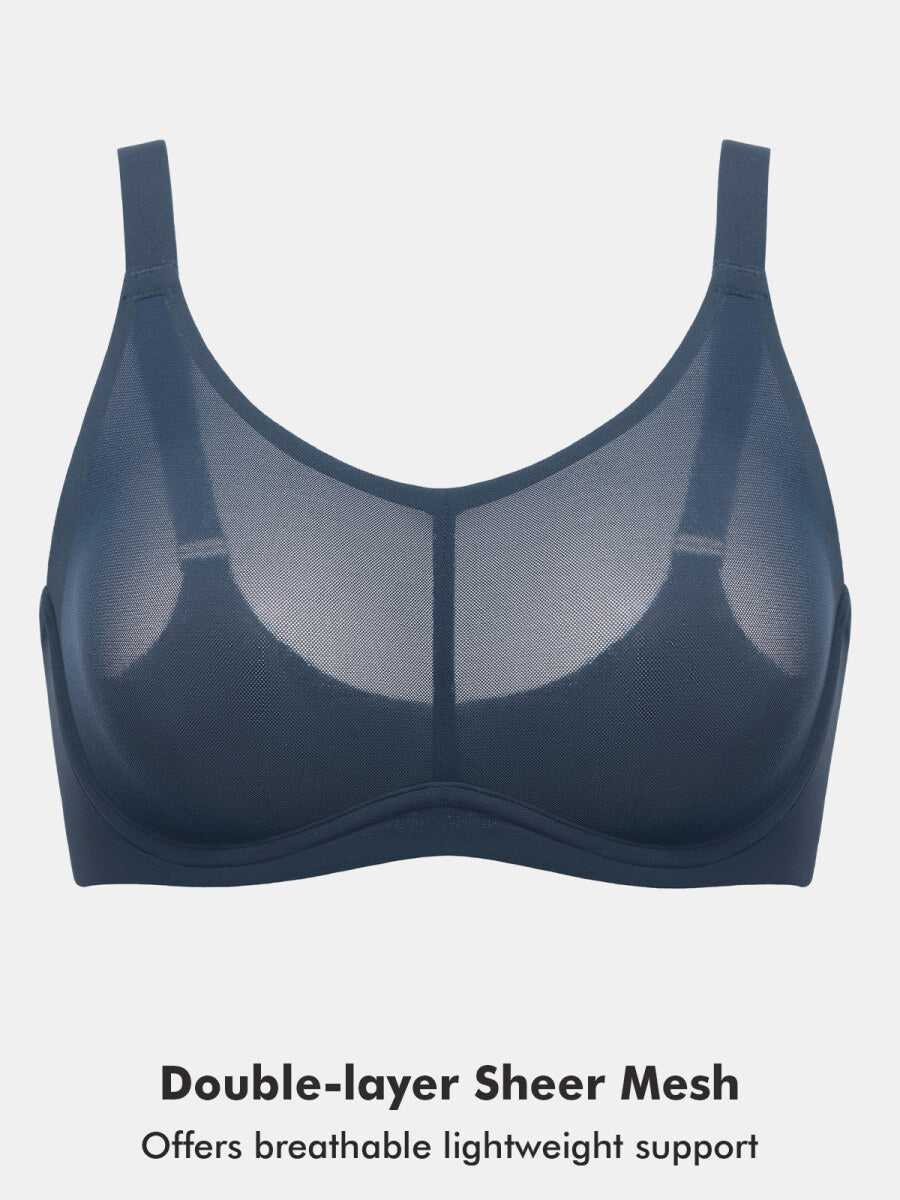 Sheer Double-Layer Mesh Full Coverage Underwire Support Bra