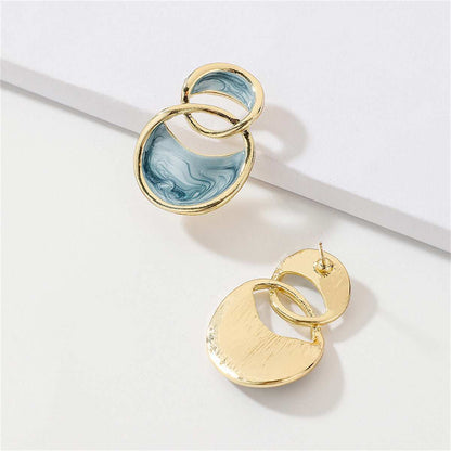 Azure Enamel & Goldtone Double-Oval Drop Earrings