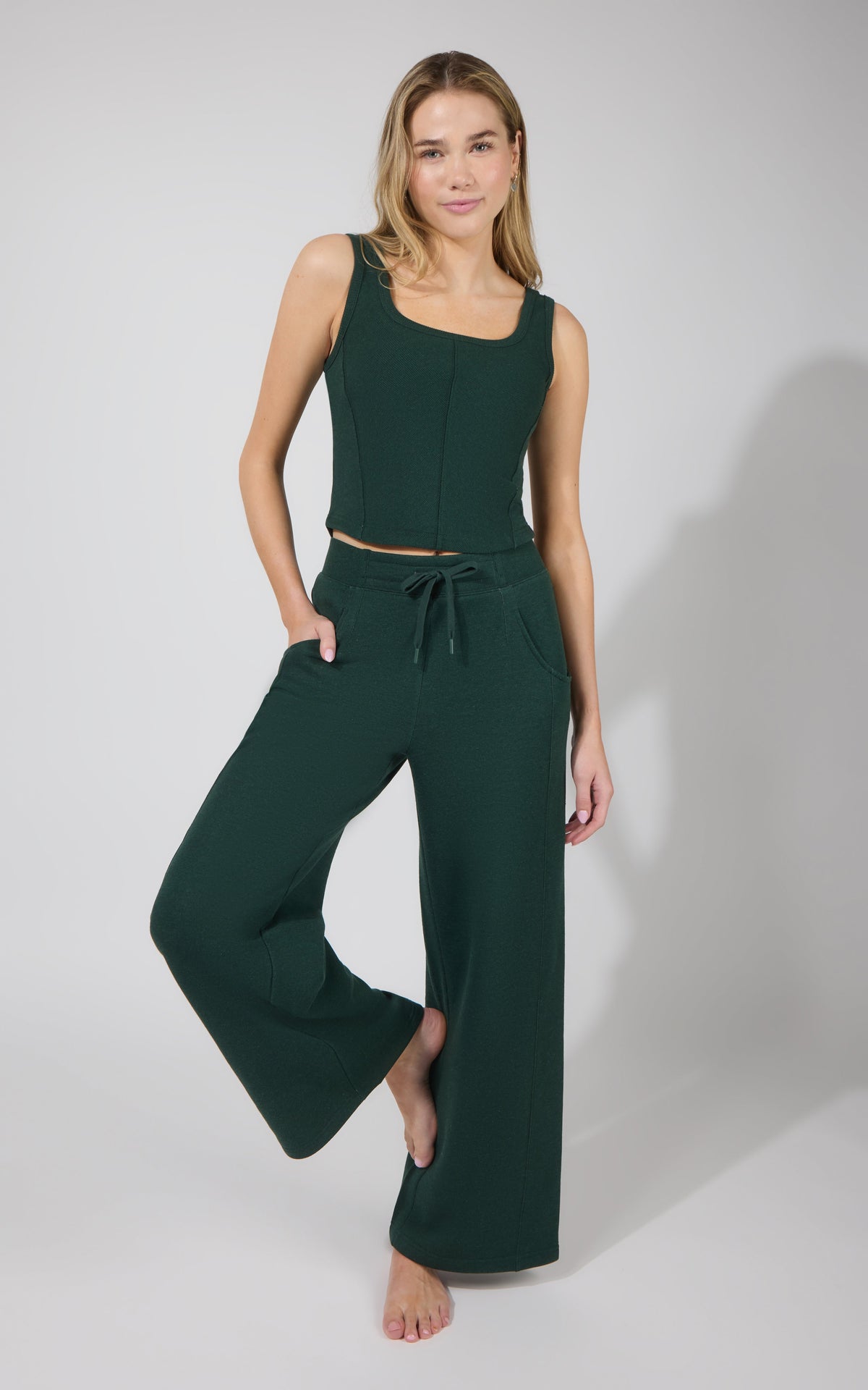 90 Degree by Reflex Terry Corset Tank & Fleece Wide Leg Pant Set
