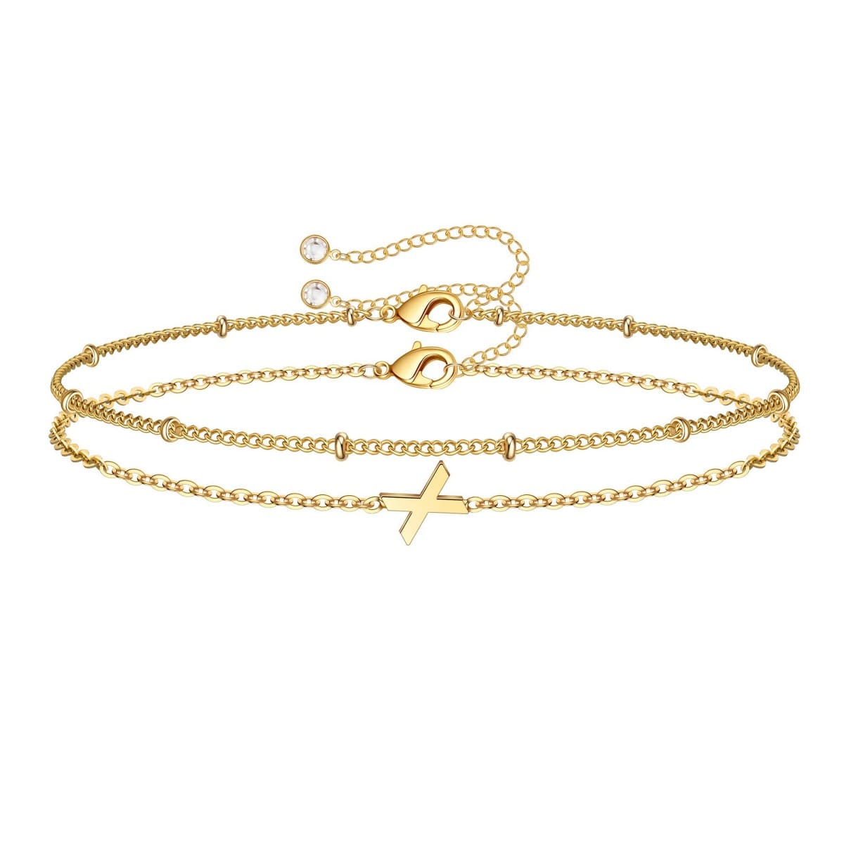 Dainty Initial Layered Chain Bracelet Personalized Adjustable
