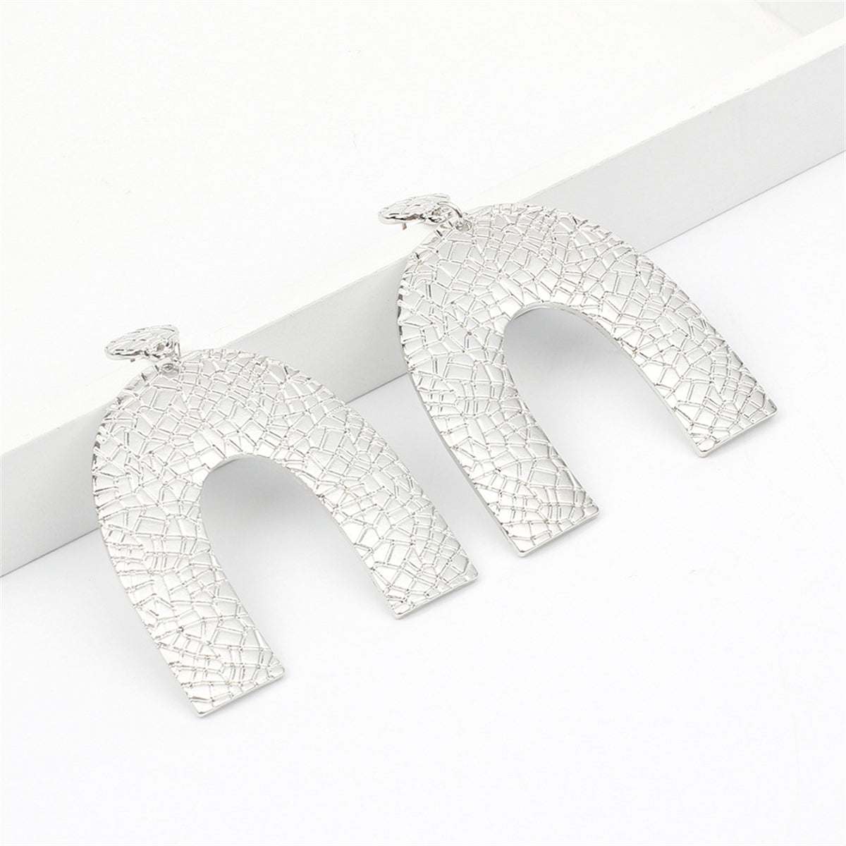 Silvertone Pebbled Arc Drop Earrings