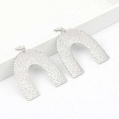 Silvertone Pebbled Arc Drop Earrings