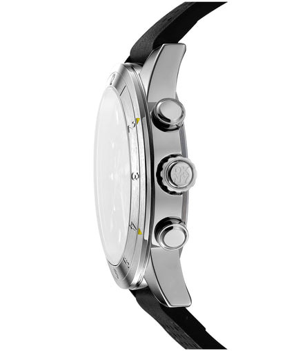 Dkny Men Watch, Silver Color Case, Black Dial, Black Leather Strap, Chronograph, 10 Atm