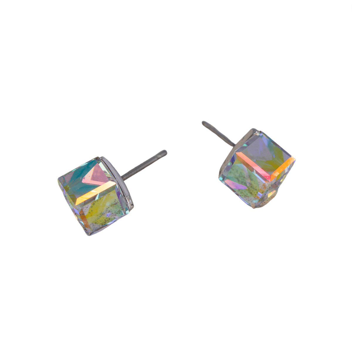 Aurora Borealis Swarovski Crystal Earrings – Aurora Borealis Swarovski Crystal Cube Stud Earrings