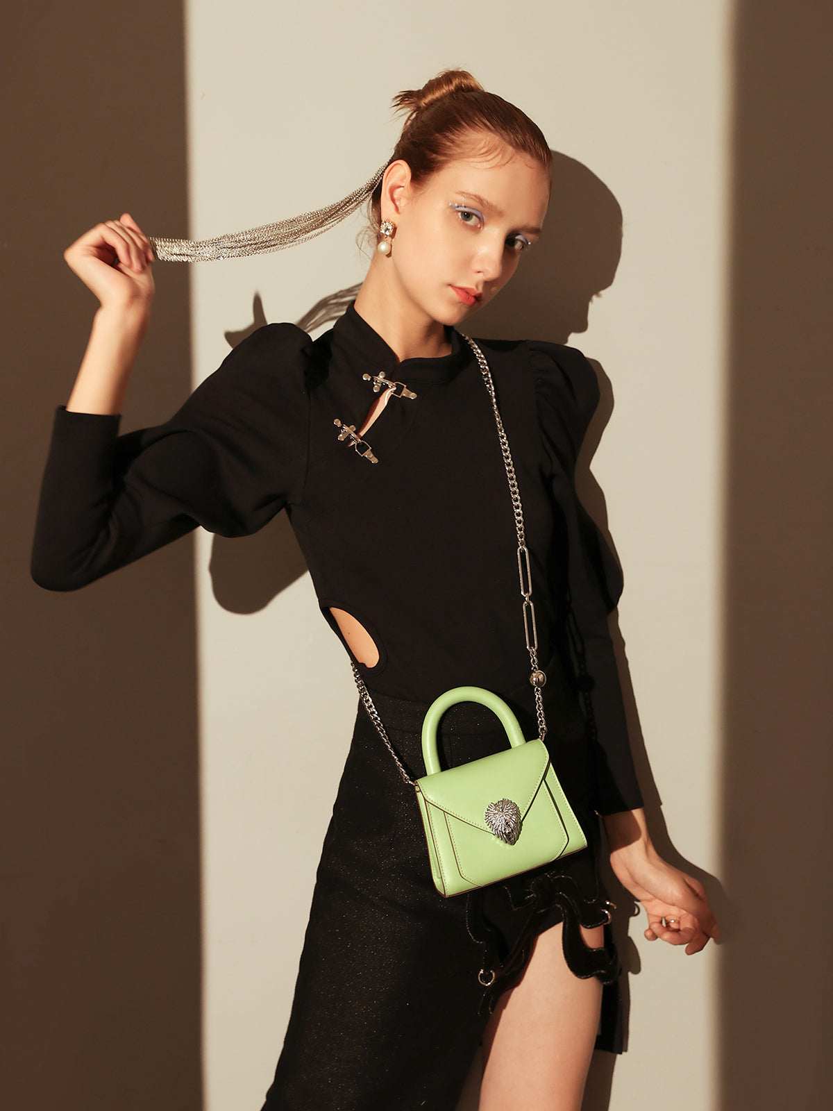 Avant Garde Silver Chain Strap Leather Satchel