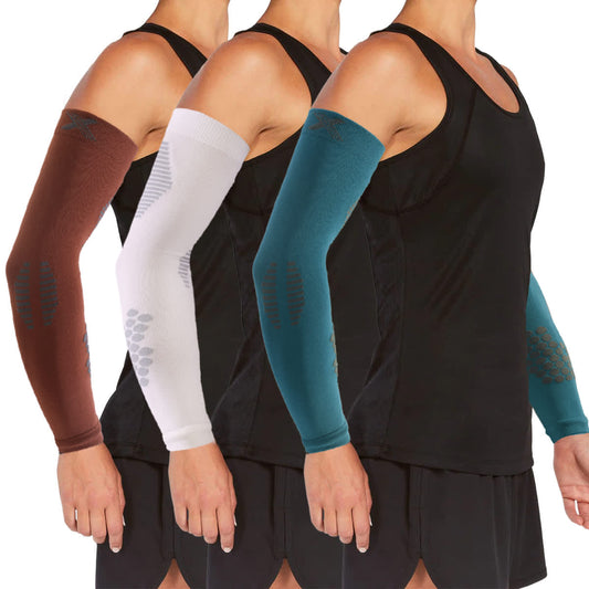 Extreme Fit 3-Pack Cooling Recovery And Support UV Protection Elbow Arm Sleeves Set