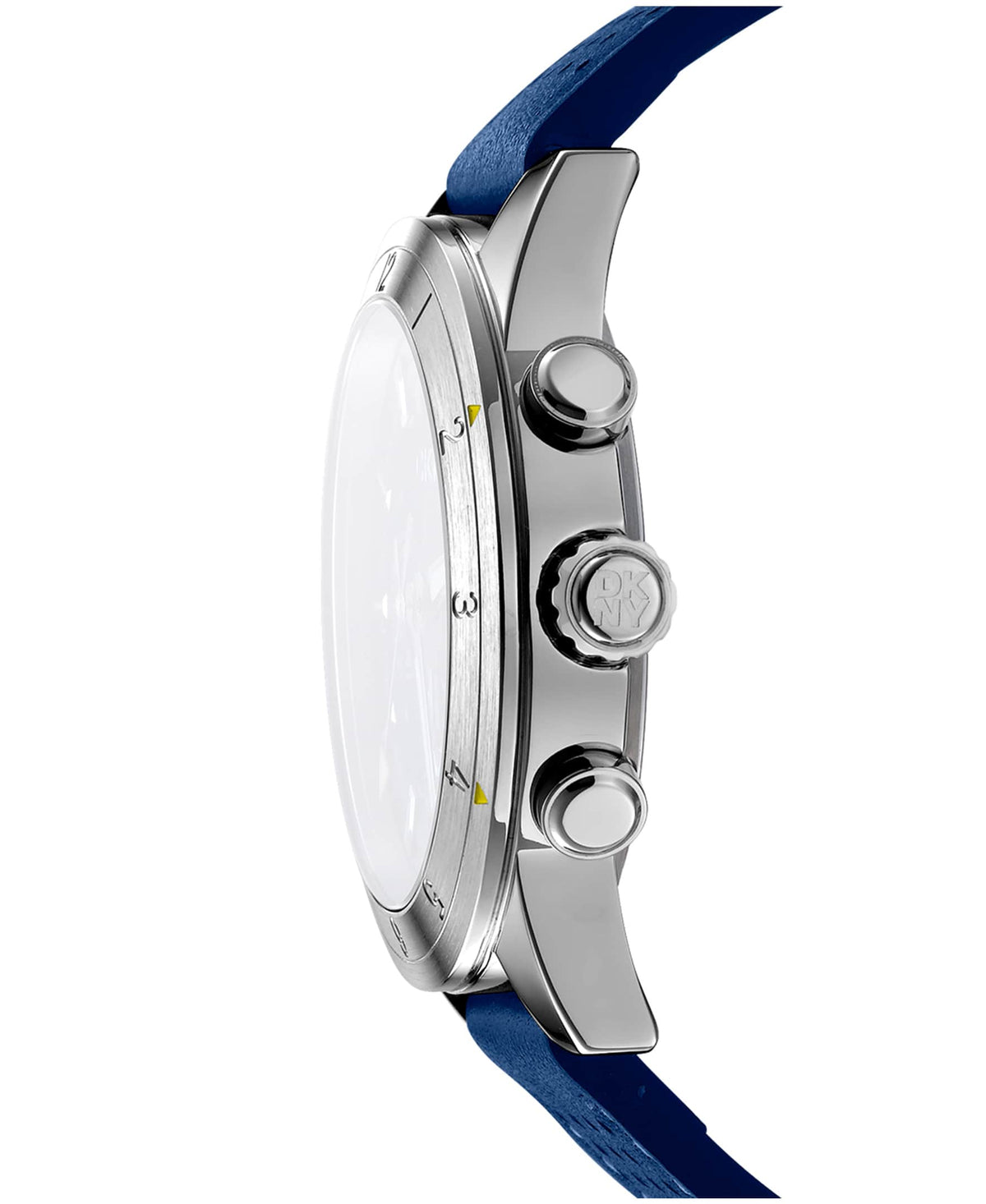Dkny Men Watch, Silver Color Case, Dark Blue Dial, Dark Blue Leather Strap, Chronograph, 10 Atm