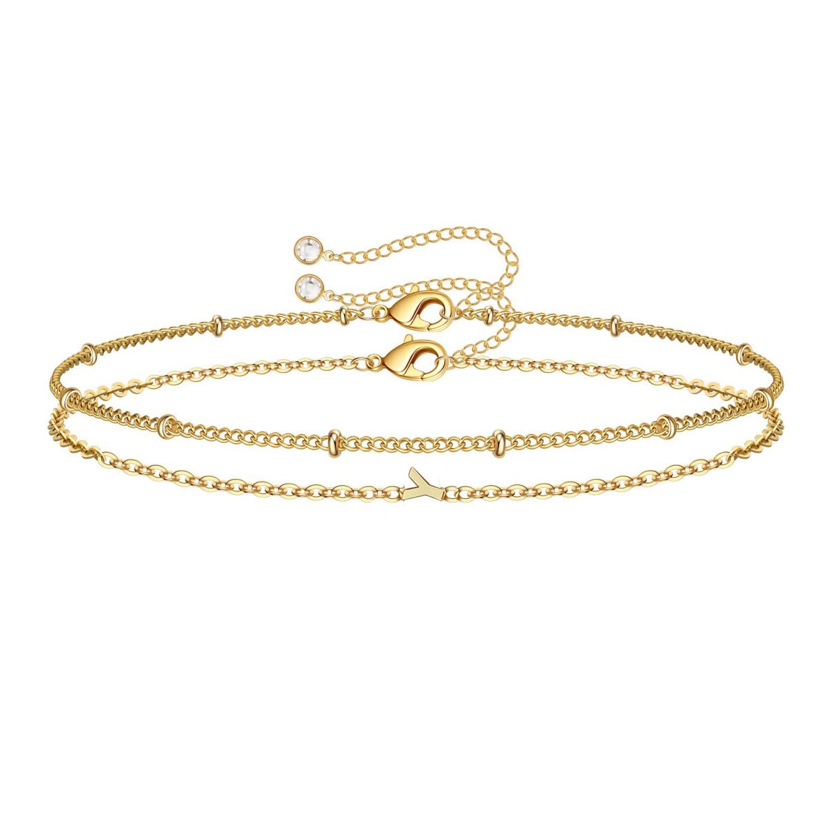 Dainty Initial Layered Chain Bracelet Personalized Adjustable