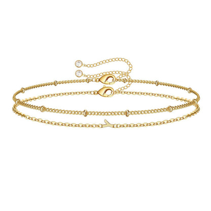 Dainty Initial Layered Chain Bracelet Personalized Adjustable
