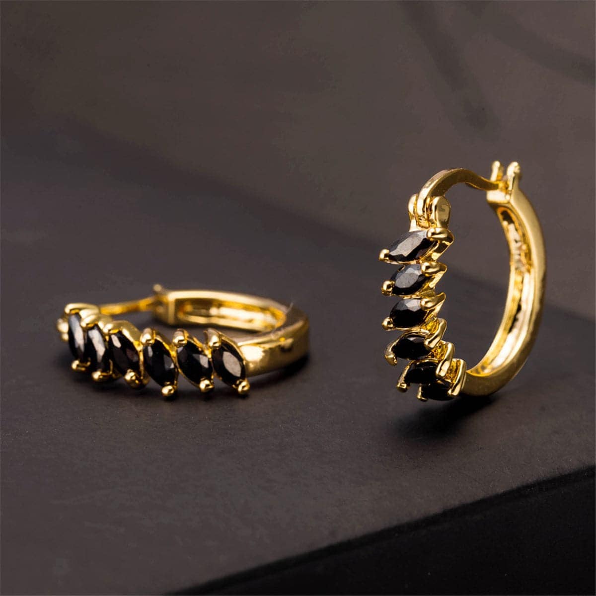 Black Crystal & Goldtone Marquise-Cut Huggie Earrings