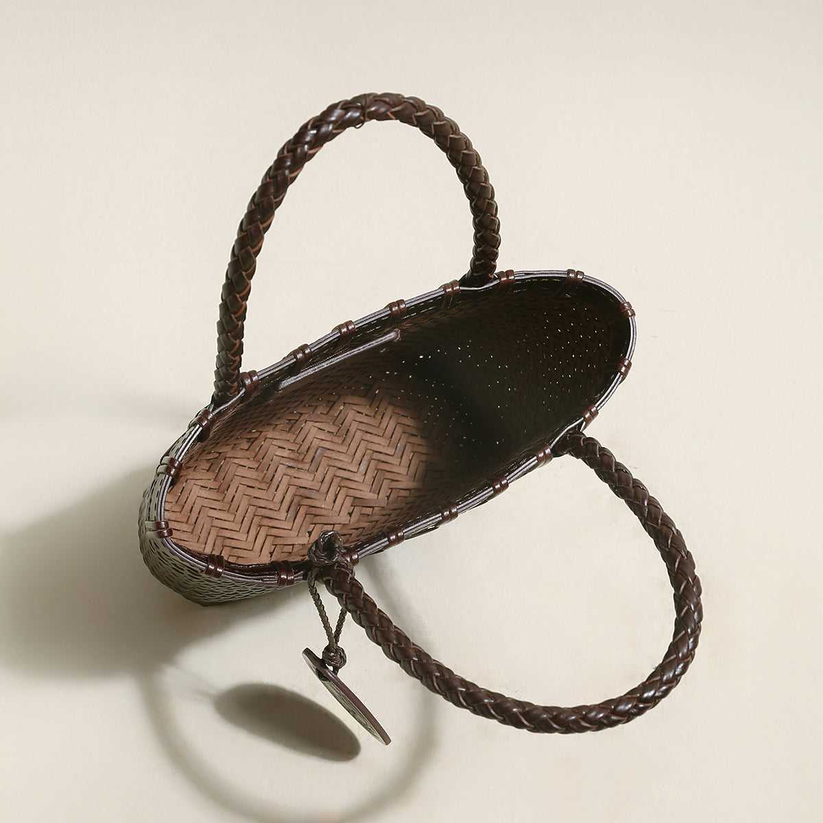 Chocolate Organic Reed Woven Basket Bag