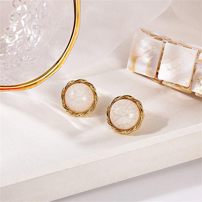 White Resin & Goldtone Twisted-Trim Round Stud Earrings