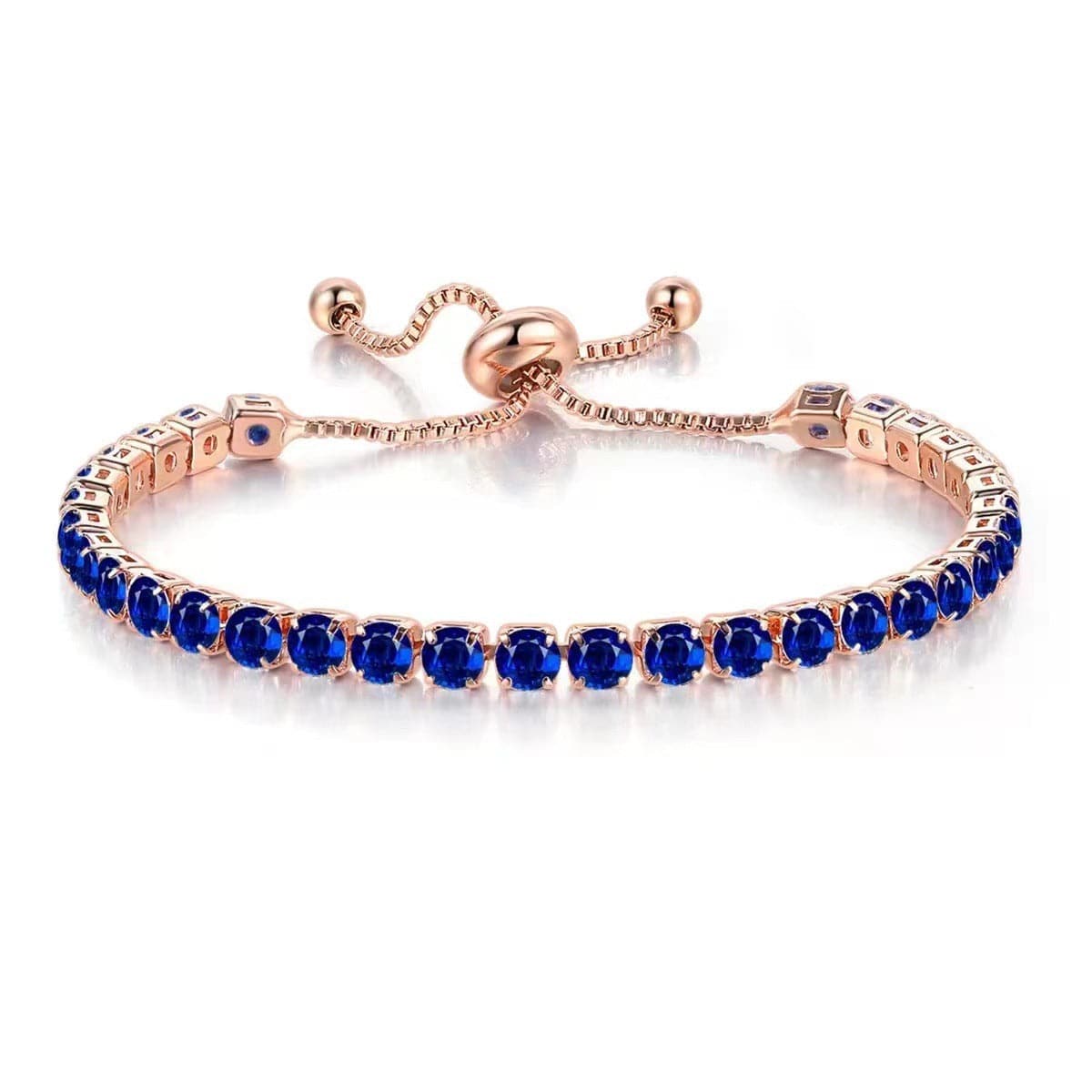 Navy Cubic Zirconia & Rose Goldtone Adjustable Link Bracelet