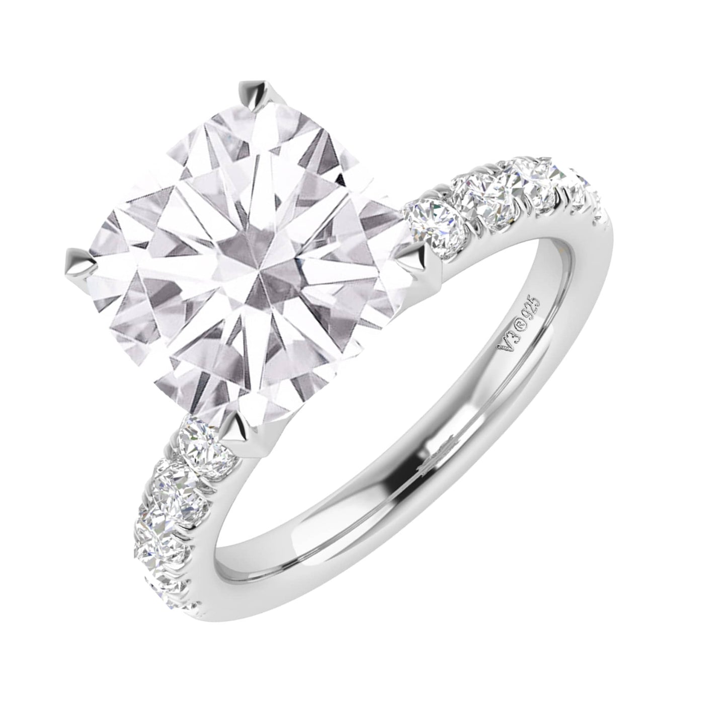 V3 Jewelry 925 Sterling Silver with Moissanite Solitaire Ring