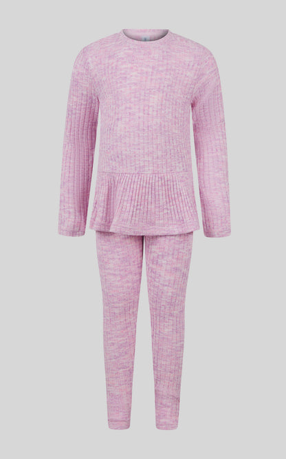 90 Degree by Reflex 4-6X 2 PC Ribbed Space Dye Peplum Pullover + Legging Set