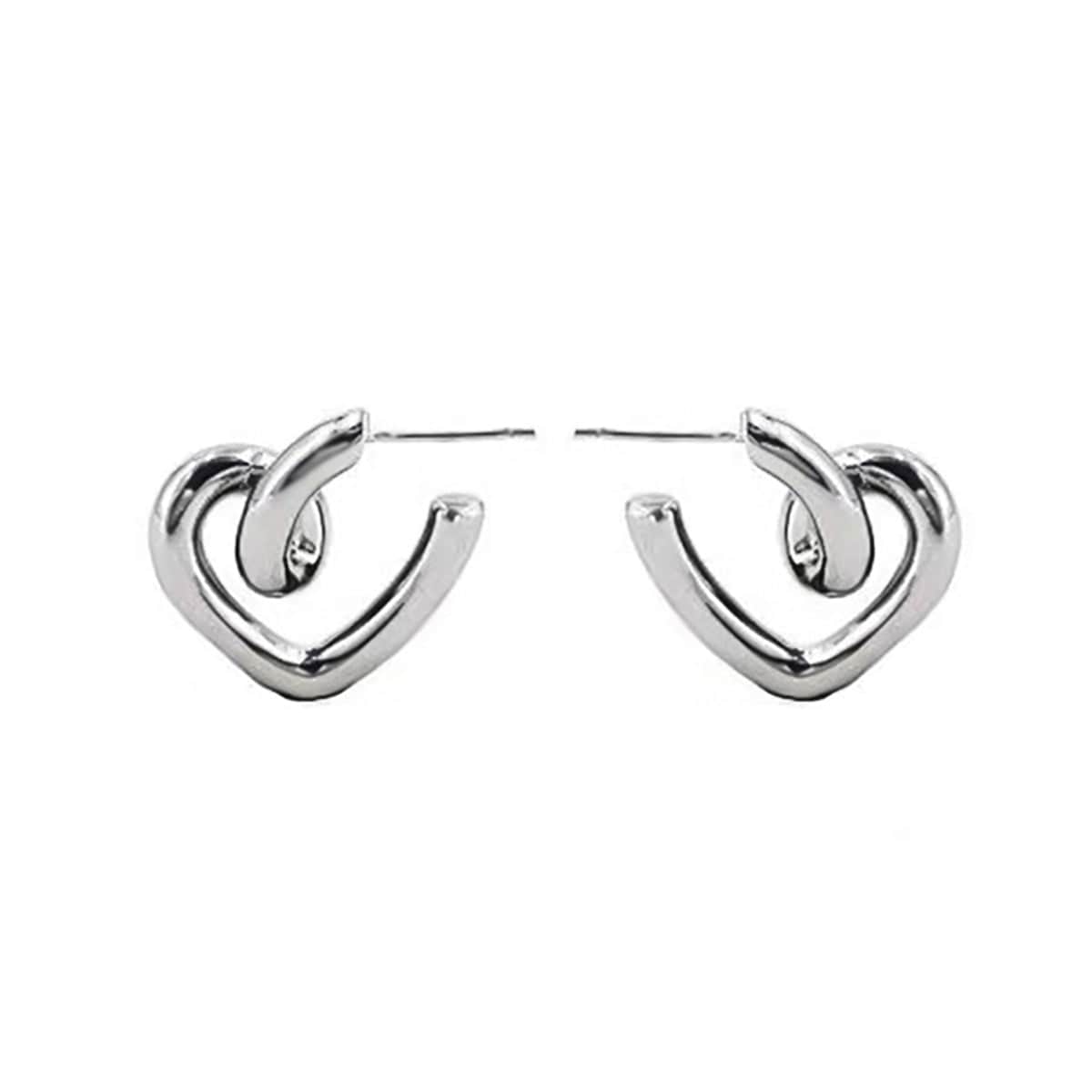 Silvertone Swirl-Heart Stud Earrings