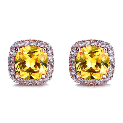 Yellow Princess Crystal & Rose Goldtone Halo Stud Earrings