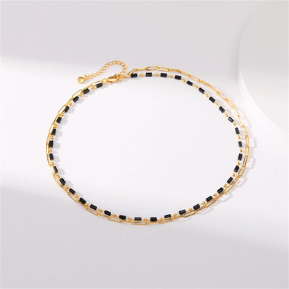 Black Acrylic & Goldtone Layered Chain Necklace