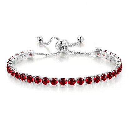 Red Cubic Zirconia & Silvertone Adjustable Link Bracelet