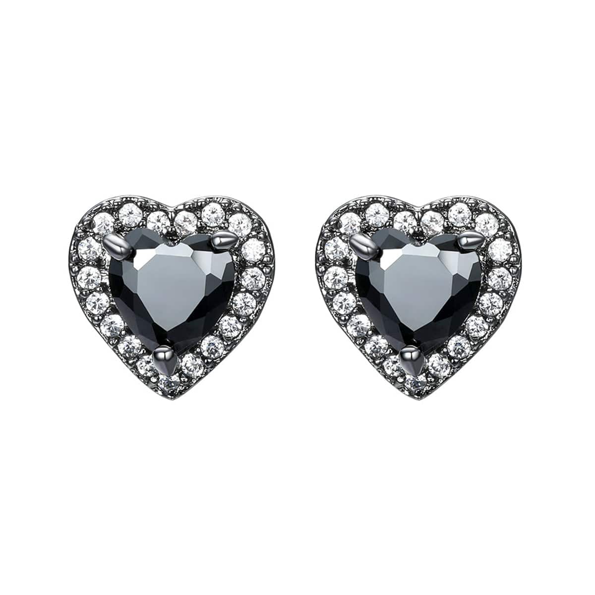 Black Crystal & Cubic Zirconia Blacktone Halo Heart Stud Earrings