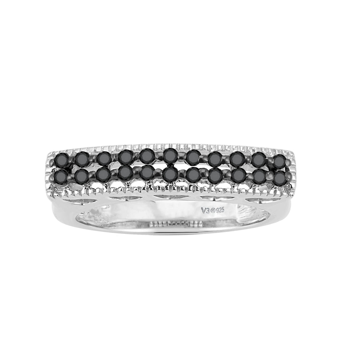 V3 Jewelry Sterling Silver Natural Black Diamond Band Ring