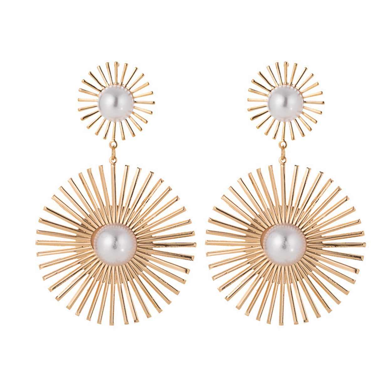 Pearl & Goldtone Abstract Botanical Drop Earrings