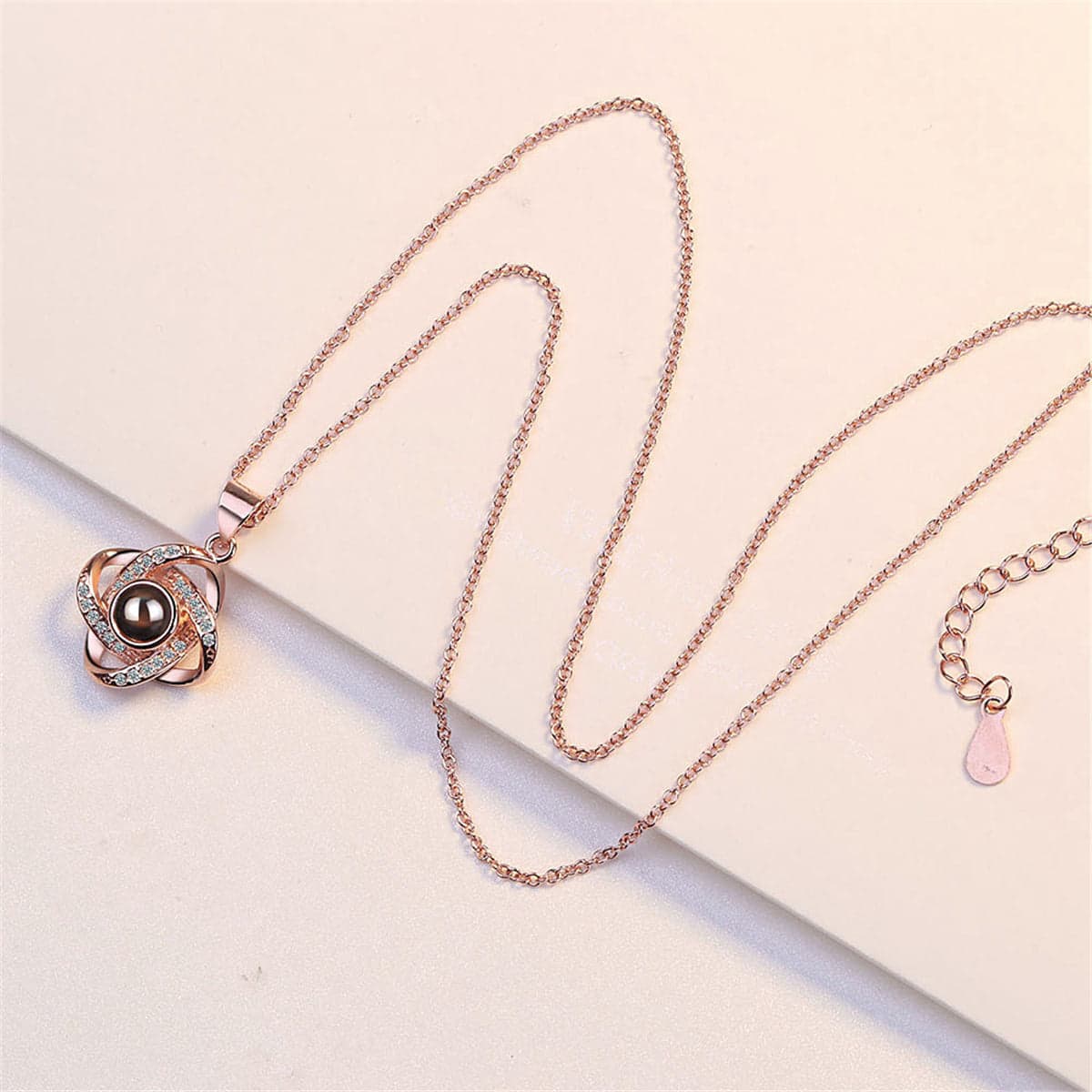Cubic Zirconia & Crystal Rose Goldtone Interlocking Pendant Necklace