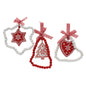 Wooden Beaded Christmas Decorations x 3 Set Red & White Design