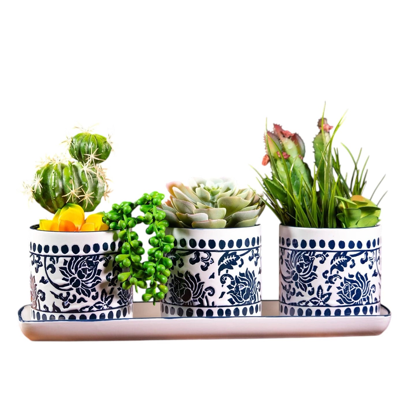 China Charm Set Of 4" Planters W/Tray