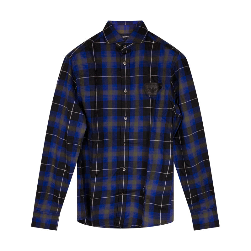 Armani Men's Blue & Black Check Shirt