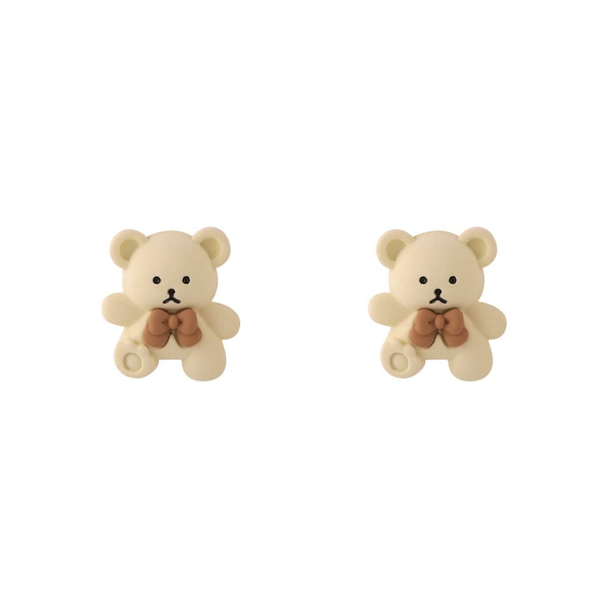 Beige & Silvertone Bear Stud Earrings