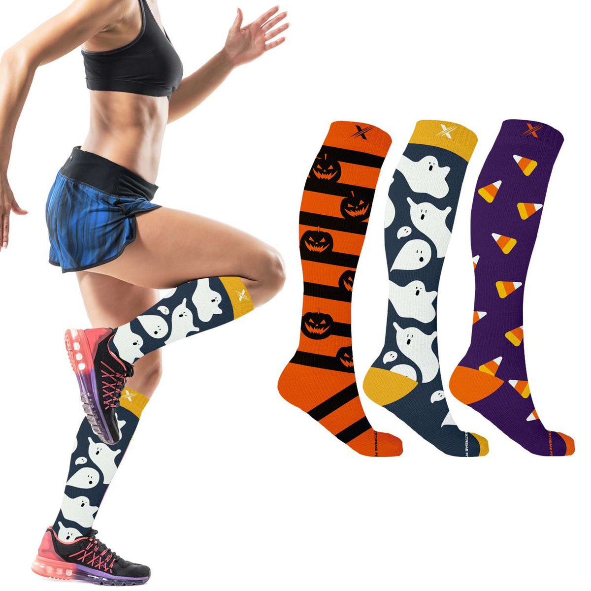 Extreme Fit 3-Pairs Halloween Themed Knee High Compression Socks