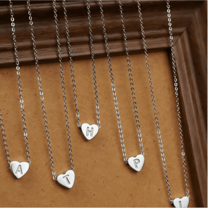 Dainty Initial Heart Necklace Personalized 26 Letters Available