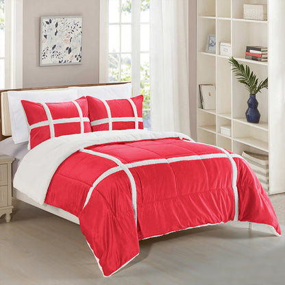 Elegant Comfort 3-Piece Stripe Micro-Suede Reversible Sherpa - Comforter Set