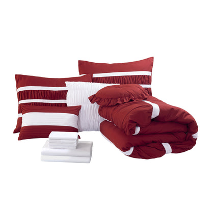 Elegant Comfort 12-Piece Isabella Pleated Ruched Ruffled Comforter Set, Includes 6-Piece Sheet Set with Double Sided Storage Pockets