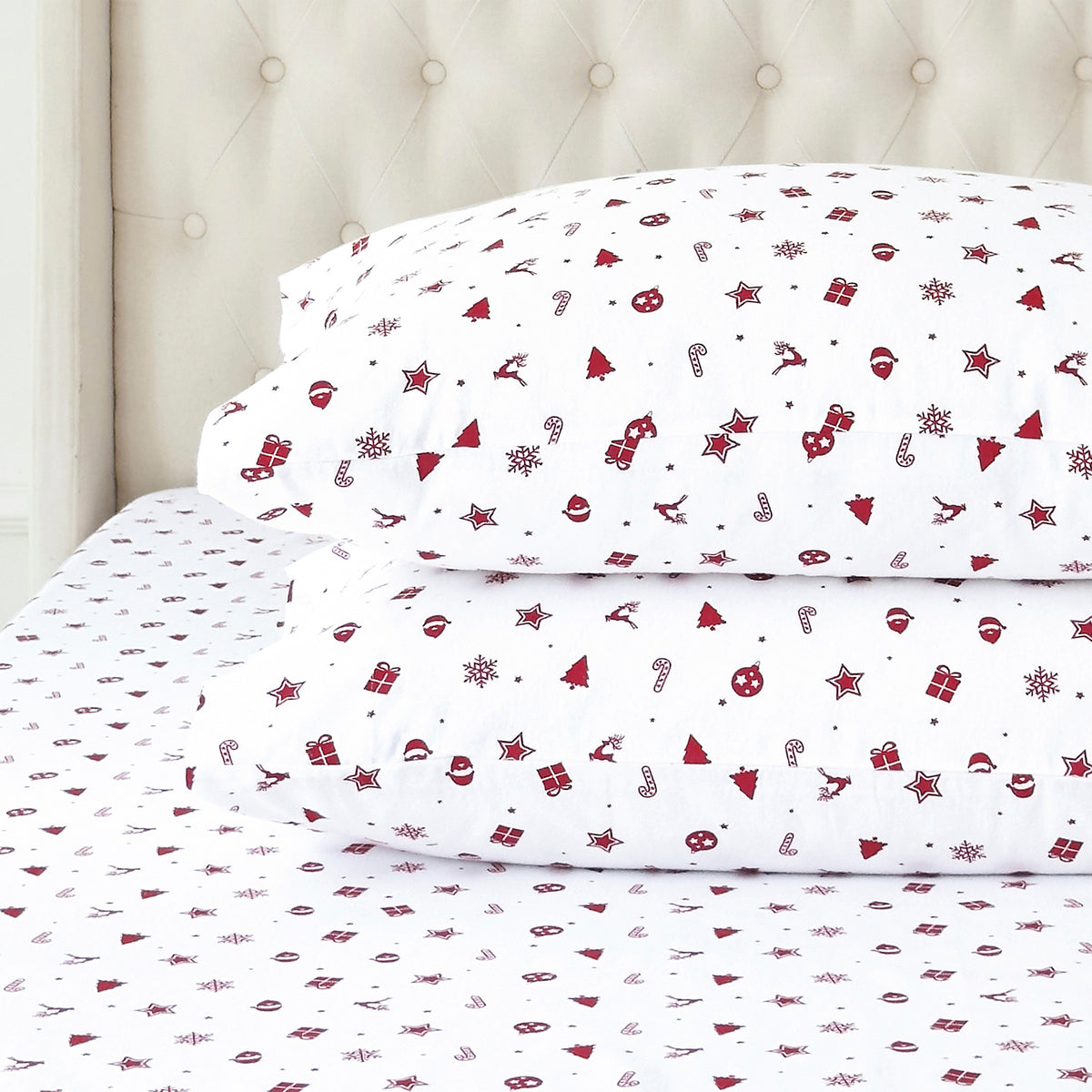 Elegant Comfort 4-Piece Holiday Cotton Flannel Sheet Set - 100% Turkish Cotton