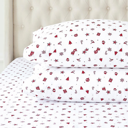 Elegant Comfort 4-Piece Holiday Cotton Flannel Sheet Set - 100% Turkish Cotton
