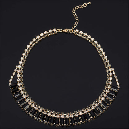 Black Crystal & Cubic Zirconia Drop Earrings & Statement Necklace