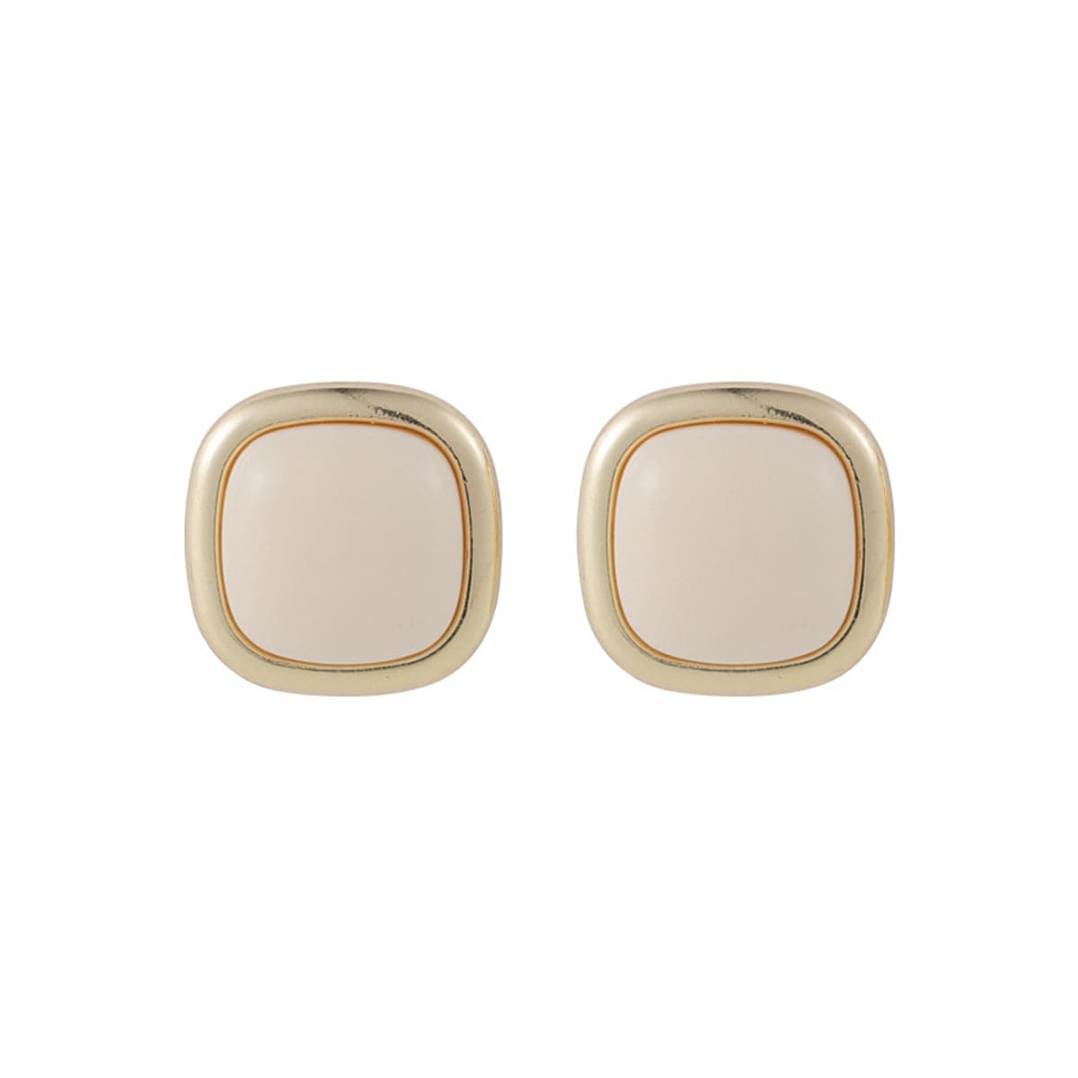 Beige Resin & Goldtone Square Stud Earrings