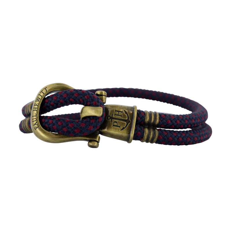 Phinity Rope Bracelet For Men Brass Navy Blue & Red Nylon By Paul Hewitt Size XL