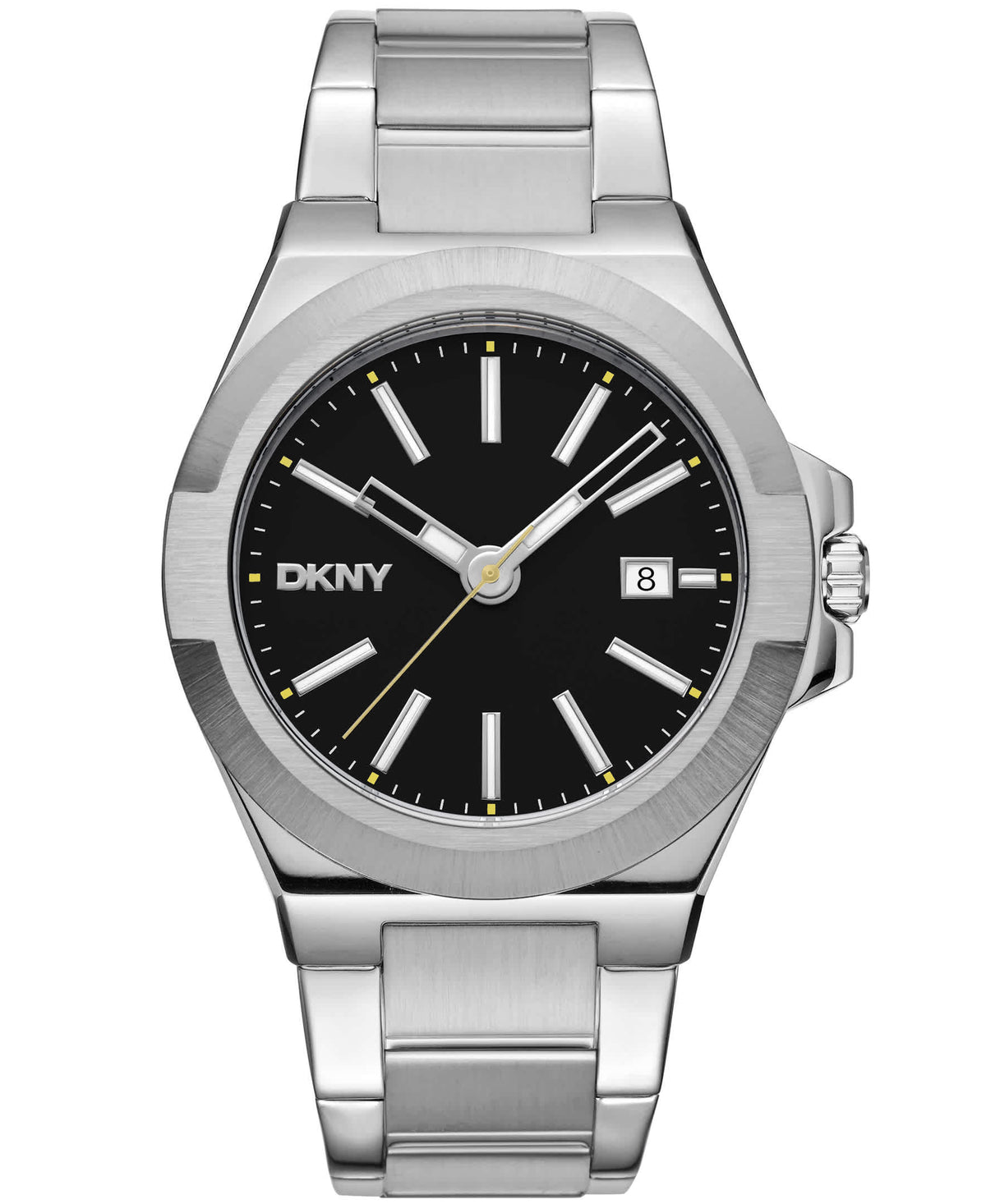 Dkny Men Watch, Silver Color Case, Black Dial, Stainless Steel Metal Bracelet, 3 Hands Date, 10 Atm