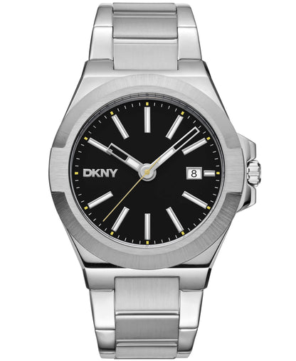 Dkny Men Watch, Silver Color Case, Black Dial, Stainless Steel Metal Bracelet, 3 Hands Date, 10 Atm