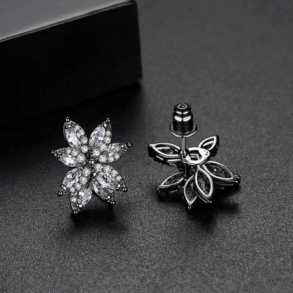 Black Crystal & Cubic Zirconia Flower Stud Earrings