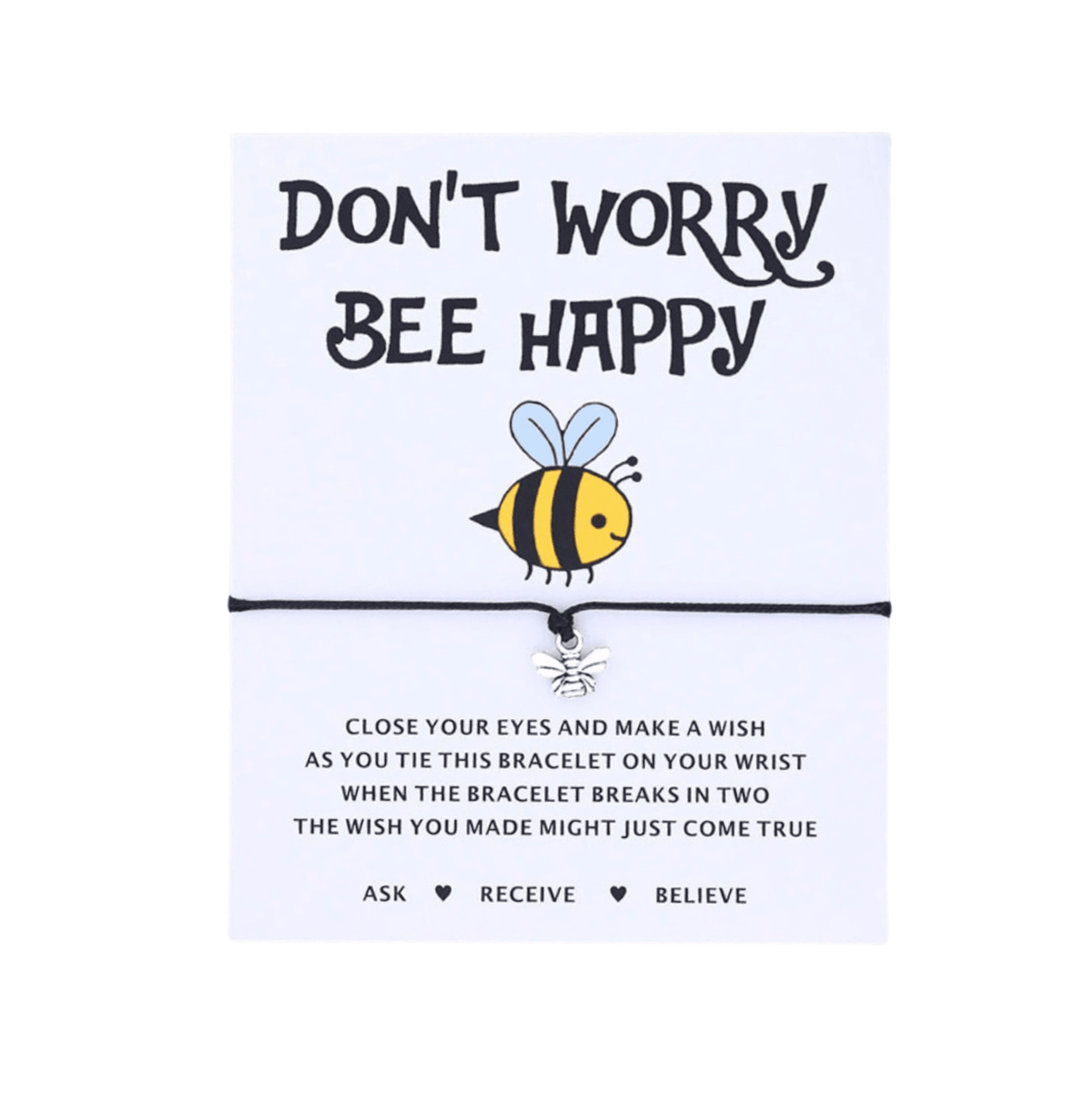 Black Silvertone Bee Happy Bracelet